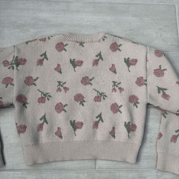 Lelis Light Pink Floral Sweater Rose Dusty Blush Crop Long Sleeve Drop Shoulder - Picture 3 of 8